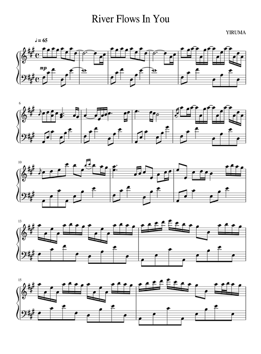 river flows in you piano sheet